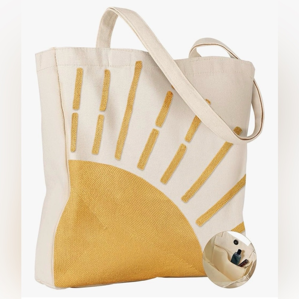 NEW Sunshine Embroidery Tote Bag with Pocket & Buckle - Picture 2 of 4